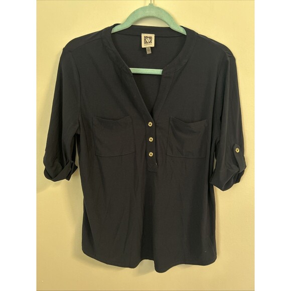 Anne Klein Black Mid-sleeve Top, Size Medium - Picture 2 of 7